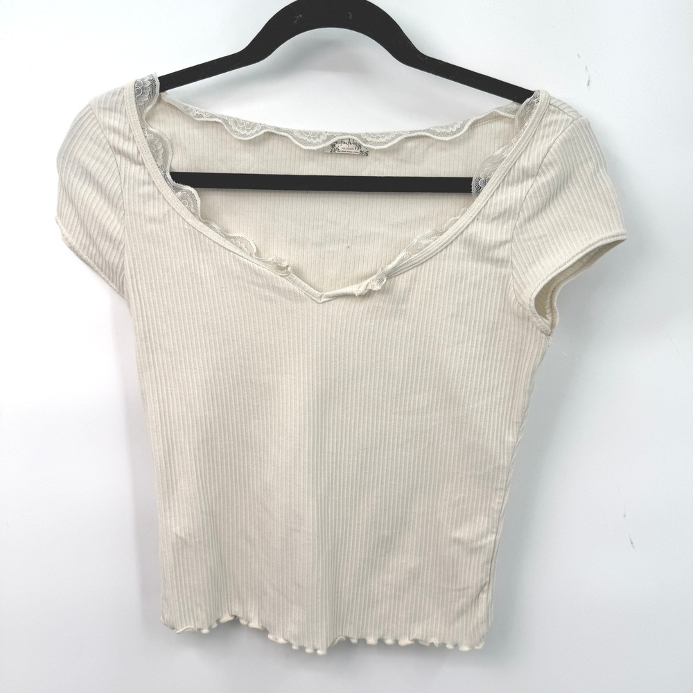 Free People Intimately Ribbed Crop Tee Womens S Babydoll Lace Coquette Boho